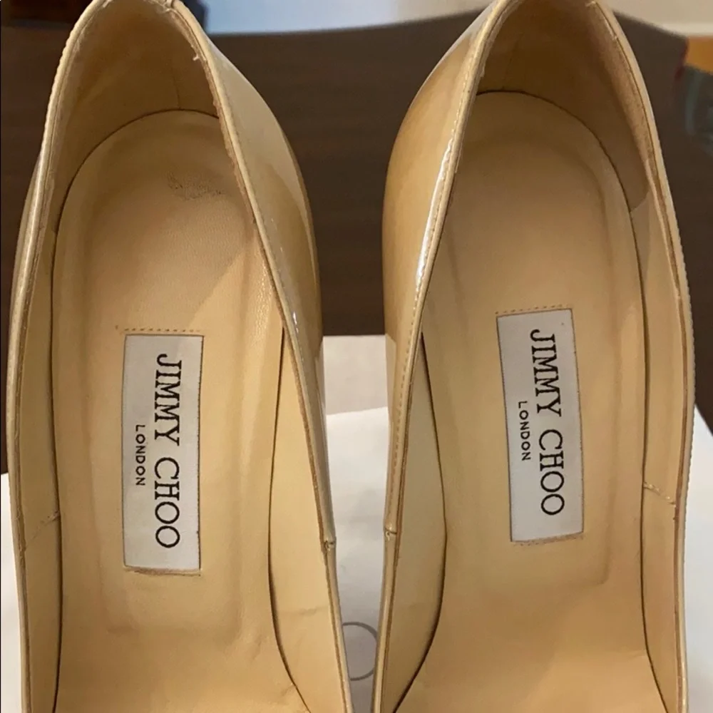 Jimmy choo anouk 37.5 nude patent 120mm pump